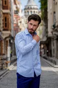Checkered Light Blue Moda Dress Shirt