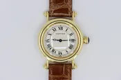 Cartier Diabolo 1460 White Roman Dial 18K Gold Manual Wind Brown Leather Strap