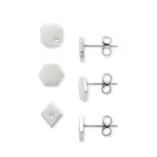 Deco Mini Stud Earrings with Crystal Accent, Set of 3