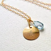Anchor Necklace - handmade nautical anchor charm necklace with aquamarine