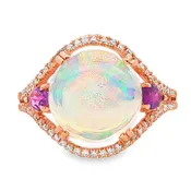 14K Rose Gold Oval Opal & Diamond Ring