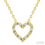 1/10 Ctw Baguette and Round Cut Diamond  Heart Shape Fashion Pendant With Chain in 10K Yellow Gold