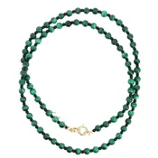 14K Yellow Gold Malachite & Black Agate Beaded Necklace