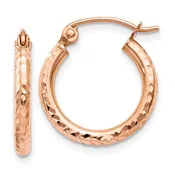 10k Rose Gold 14mm x 2mm Diamond Cut Round Hoop Earrings