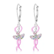 Balerina Crystal White Gold Palladium Plating Hypoallergenic Kids Leverback Earrings