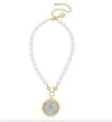 SUSAN SHAW Dotted Coin Pendant Necklace - pearl