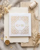All Gold Foil Print White Custom Invitation Card with Multiple Inserts | White Classic Gold Foil Print Wedding Custom Invitation Card AM-313