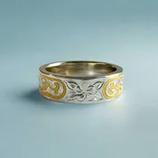 Ali'i 6mm Flat Ring w/ Plumeria & Old English in 14K White Gold