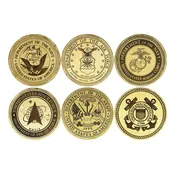 15in 6pc. Official United States Military  Branch Emblem Plaque Set (Natural Backer)
