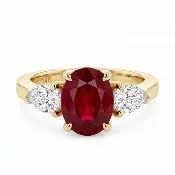 3 Stone Diamond And Oval Ruby Fashion Ring in Yellow Gold (200-01382)