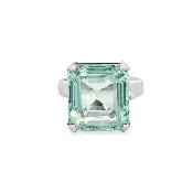 14k White Gold Square Step Cut Aquamarine Gemstone Ring