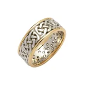 8.6 mm Men's Celtic Knot Wedding Ring Silver with 10K Trim — Unique Celtic Wedding Rings — Unique Celtic Wedding Rings