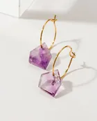 14Kt Sterling Silver Geometry Mini Hoop Earrings- Amethyst
