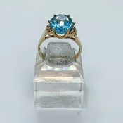 14K Blue Topaz Ring with Diamond Accents