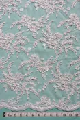 Alencon Lace, 2 Flowers/Leaf Stems, Beaded, 52″ wide, White