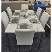 CARRARA TABLE + 6 WHITE BAR STOOLS