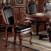 Arm Chair (Set-2) in Black PU & Cherry