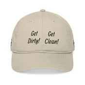 Embroidered Organic Baseball Cap - "Get Dirty! Get Clean!" Logo