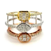 14K Tri Color Three Layer 1.01ctw Diamond Ring