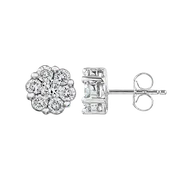 10K White Gold Diamond Cluster Earrings