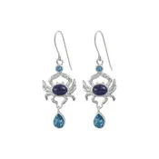 Blue Crab Earrings with blue topaz and Iolite!