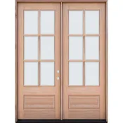 60" x 96" 6-Lite Unfinished Mahogany Left-Hand Exterior Double Door Unit