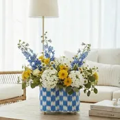 Checkered Ikat Enameled Quatrefoil Cachepot Planter