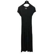 Chanel Black Wool Silk Blend Ribbed Knit Short Sleeve Maxi Dress Womens 36 / 00