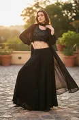 Black Croptop Palazzo Suit with Neck Sleeves