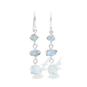 Starborn 3-Stone Rainbow Moonstone Drop Earrings in Sterling Silver - Rough with Black