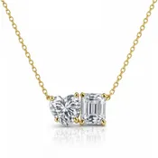 2 ct. t.w. Toi et Moi Moissanite Necklace (Heart & Emerald-Cut, Color D, FL Clarity) in Gold Vermeil