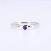 Amethyst Solitaire Ring, 0.10ct Bezel Set in 14K White Gold