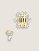 10.5CT EMERALD CUT CANARY WITH OVALS AND ROUND ETERNITY BAND