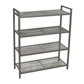 4-Tier Metal Shoe Rack, Stretched Metal Shelving with Center Supports, Durable Frame with Handles, 12 Pair Capacity, Nickel