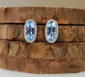 14kt White gold Lab Aqua Spinel Diamond Earrings
