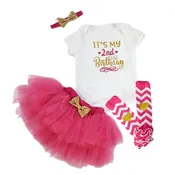4 piece Hot Pink and Gold  2nd Birthday set — Sparkles Boutique
