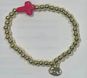 Alex Carol Jewelry 5MM Gold Ball Stone With Pink Cross B24003P