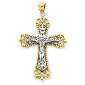 14KT Two-tone Gold Diamond-cut Crucifix Cross Pendant D3635