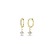 14k Dangling Prong Diamond Quad Small Hinge Huggie Hoops