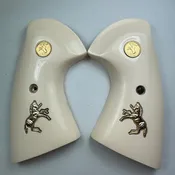 Colt Python or Anaconda Oversized Simulated Ivory Pistol Grips with Gold Medallions and Rampart Horses