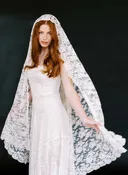 Allover French lace mantilla veil, short chapel - Style #2641