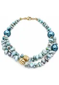 Amazonite Blue Pearl Shell Gold Accent Necklace