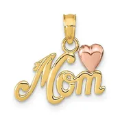 14K Two-Tone "Mom" Heart Pendant