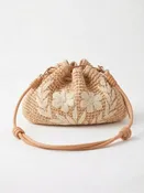 Canary Floral Straw Drawstring Bag