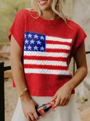 American Flag Knitted Short Sleeve Sweater