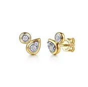 14KT Two-Tone Diamond Pear And Round Stud Earrings