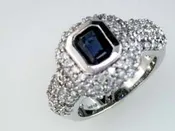 Emerald cut Sapphire and Diamond Ring