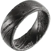 Full Pitch Black Rounded Flat Band Damascus Steel 8 mm Wood Grain Band