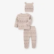 Acorn Fairisle Sweater, Footed Pant + Hat Set 3pc