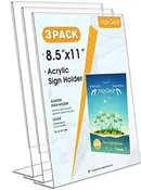 Acrylic Sign Holder, Clear Sign Holder Plastic Paper Holder Slant Back Sign Holders MaxGear 8.5x11 inches Sign Holder Plastic Display Stand for